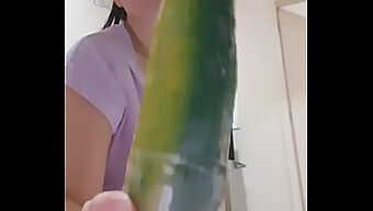 Latina Teen Gets Off On Cucumber Masturbation