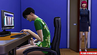 A Mature Asian Woman Discovers Her Teenage Stepson Indulging In Self-Pleasure On A Computer