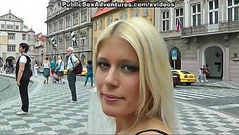 Public sex with a lustful blonde in extreme positions