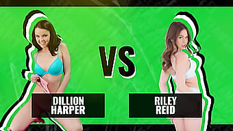 少女巨人:Riley Reid和dillion Harper在一场面部射精的摊牌中