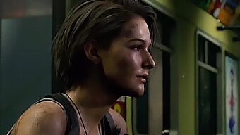 Jill Valentine Bevredigt Een Enorm Lid In Een Geanimeerde Fantasie