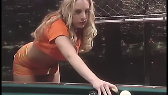 Busty Blonde Engages In Anal Fingering And Insertion Of A Pool Stick During A Pool Party